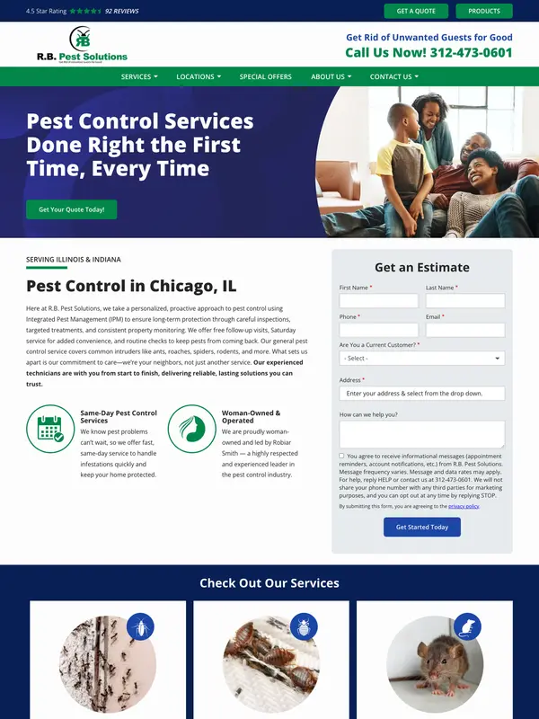 Screenshot of the R.B. Pest Solutions website