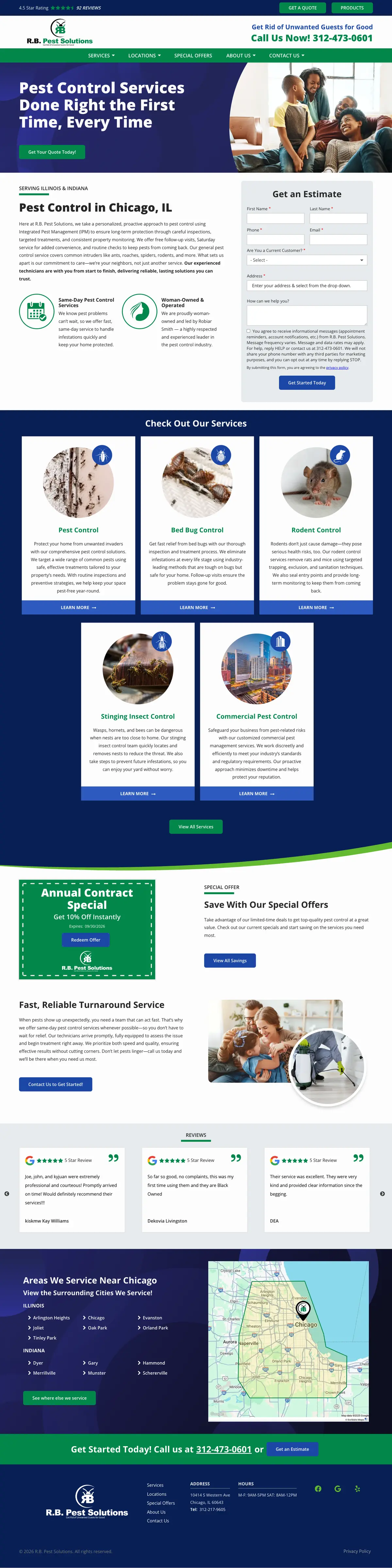 Full page screenshot of the R.B. Pest Solutions website