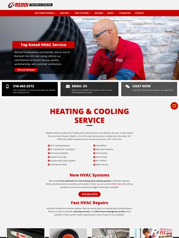 Screenshot of the Reddi Heating & Cooling website