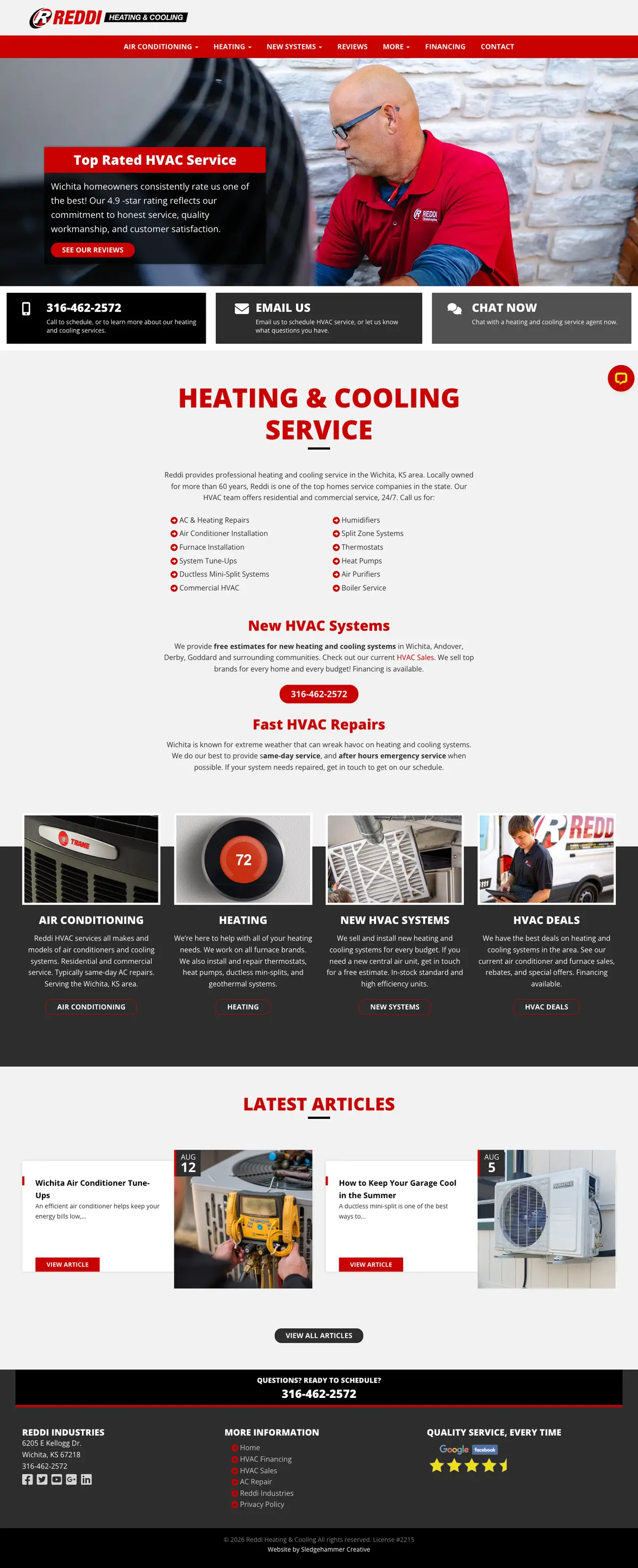 Full page screenshot of the Reddi Heating & Cooling website