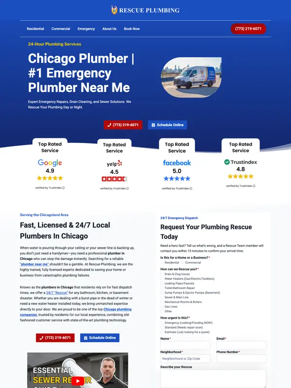 Screenshot of the Rescue Plumbing website