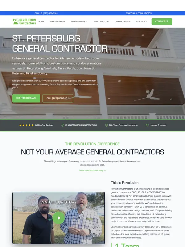 Screenshot of the Revolution Contractors website