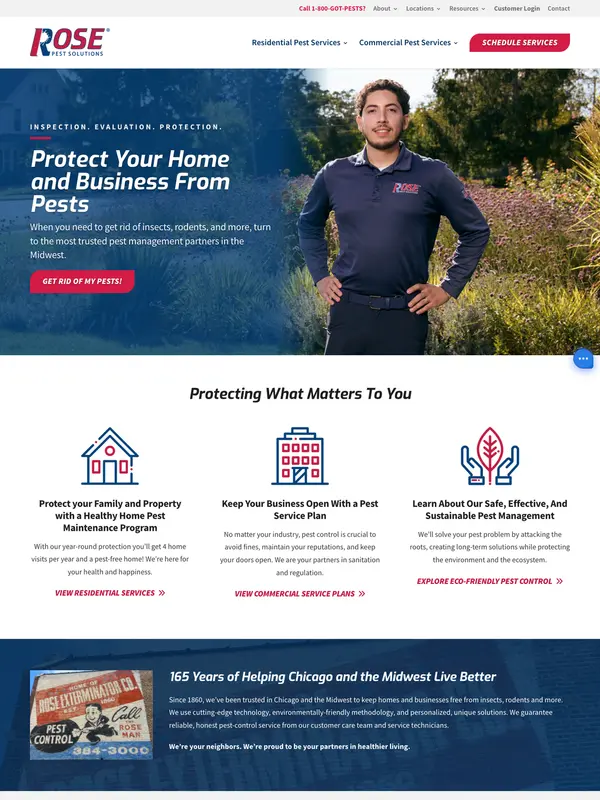 Screenshot of the Rose Pest Solutions website