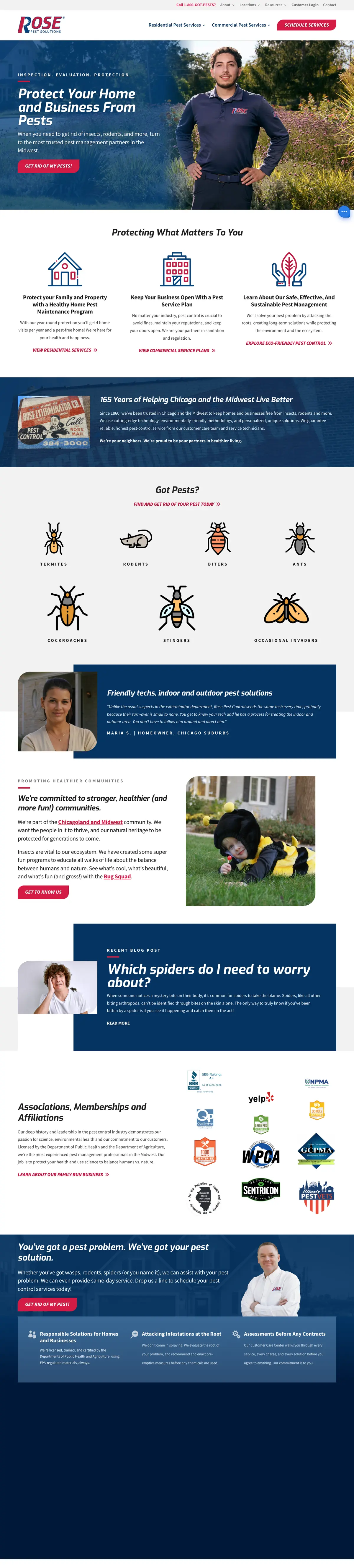 Full page screenshot of the Rose Pest Solutions website