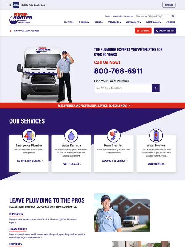 Screenshot of the Roto-Rooter website