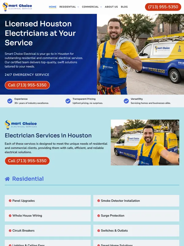 Screenshot of the Smart Choice Electrical website
