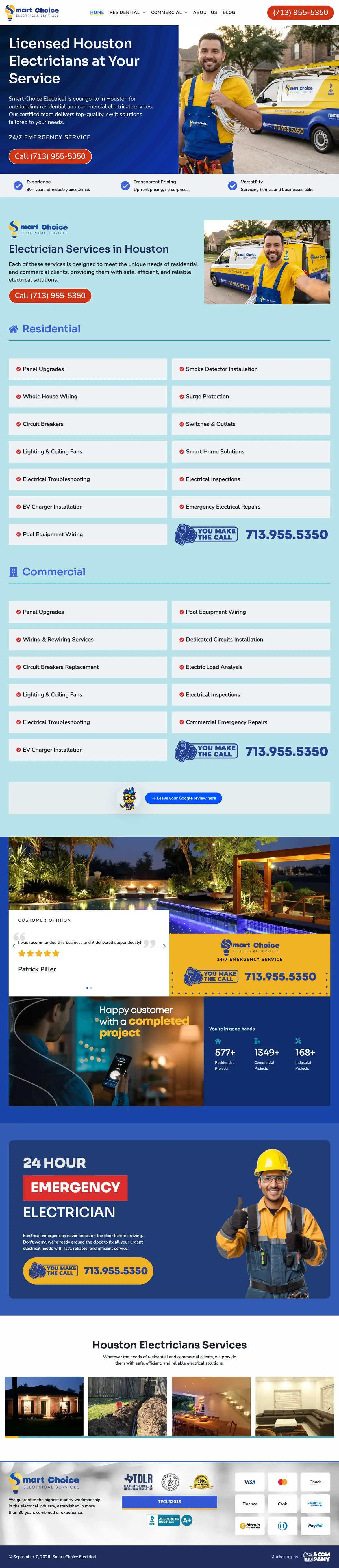 Full page screenshot of the Smart Choice Electrical website
