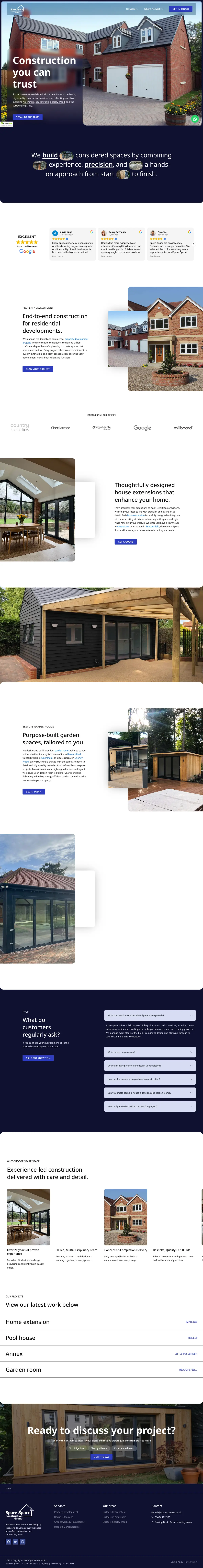 Full page screenshot of the Spare Space Construction Group website
