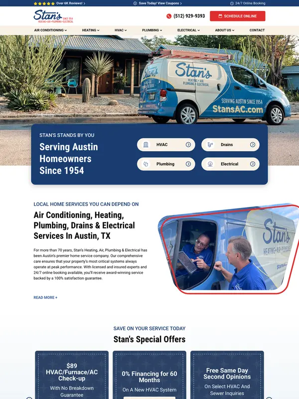 Screenshot of the Stan's Heating, Air, Plumbing & Electrical website