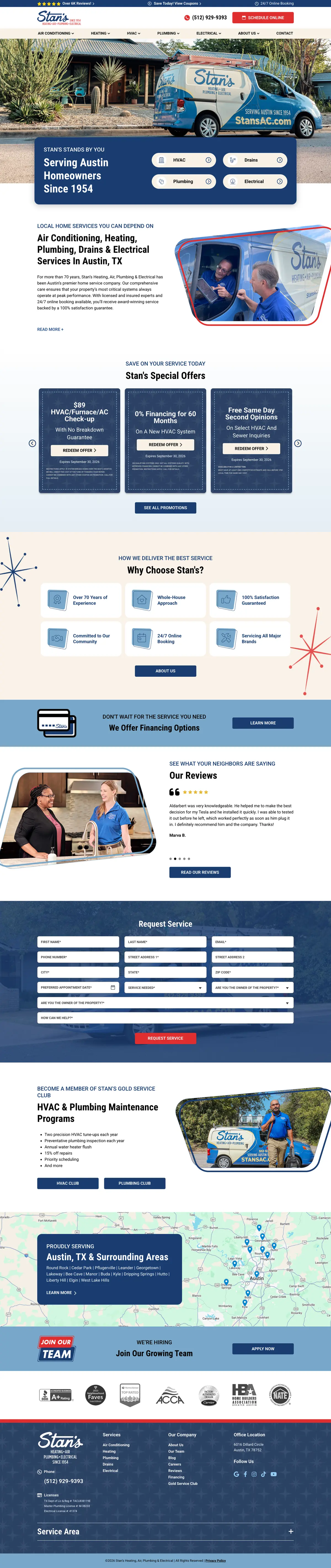 Full page screenshot of the Stan's Heating, Air, Plumbing & Electrical website