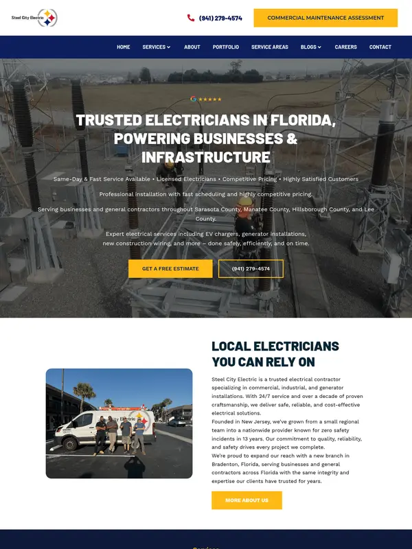 Screenshot of the Steel City Electric website