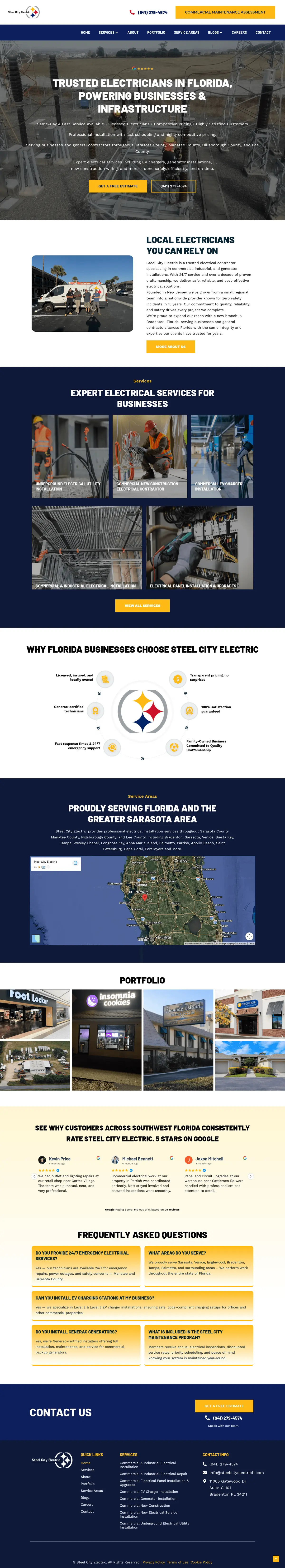 Full page screenshot of the Steel City Electric website