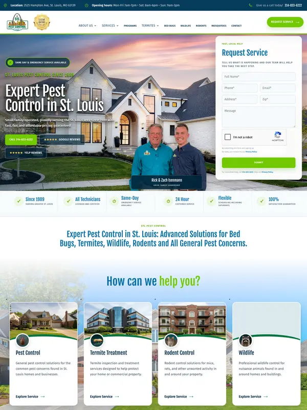 Screenshot of the STL Pest Control website