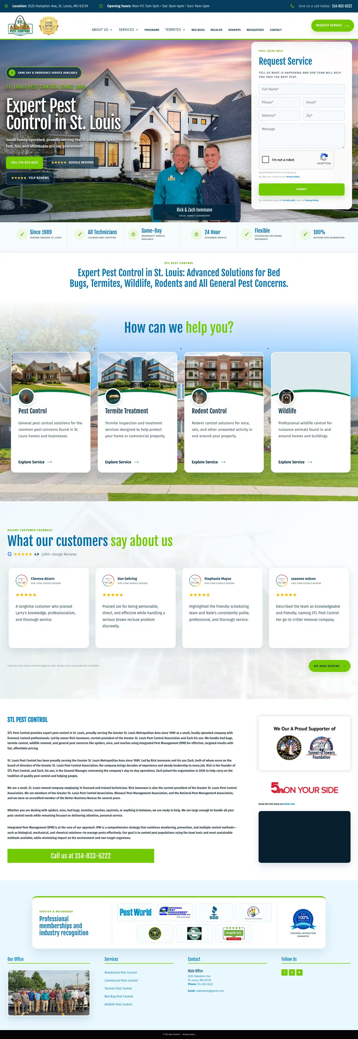 Full page screenshot of the STL Pest Control website