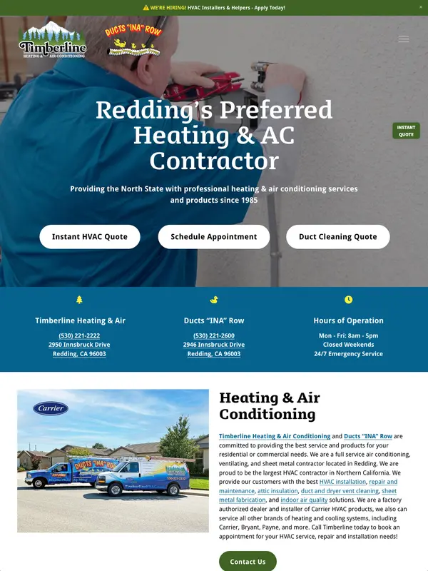 Screenshot of the Timberline Heating & Air website