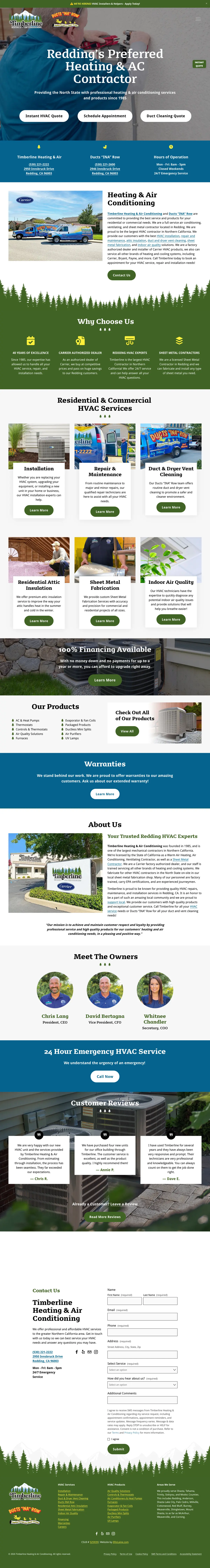 Full page screenshot of the Timberline Heating & Air website