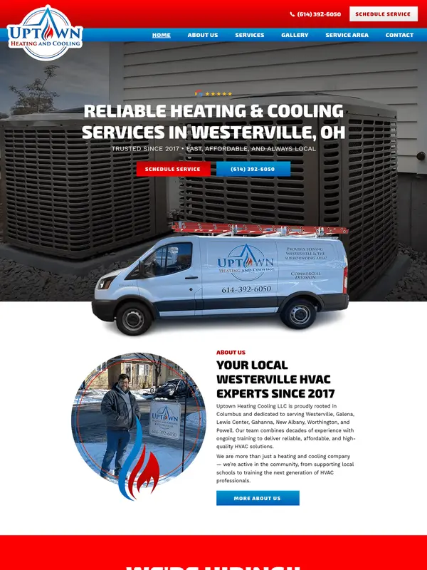 Screenshot of the Uptown Heating and Cooling website