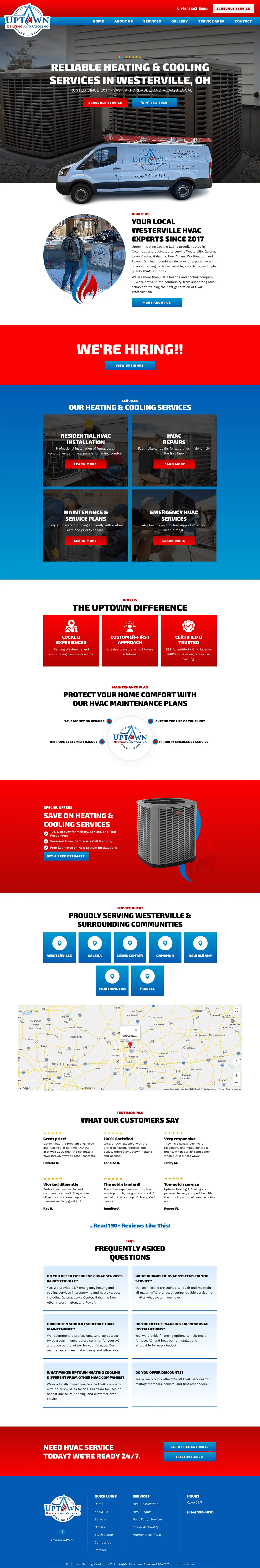 Full page screenshot of the Uptown Heating and Cooling website