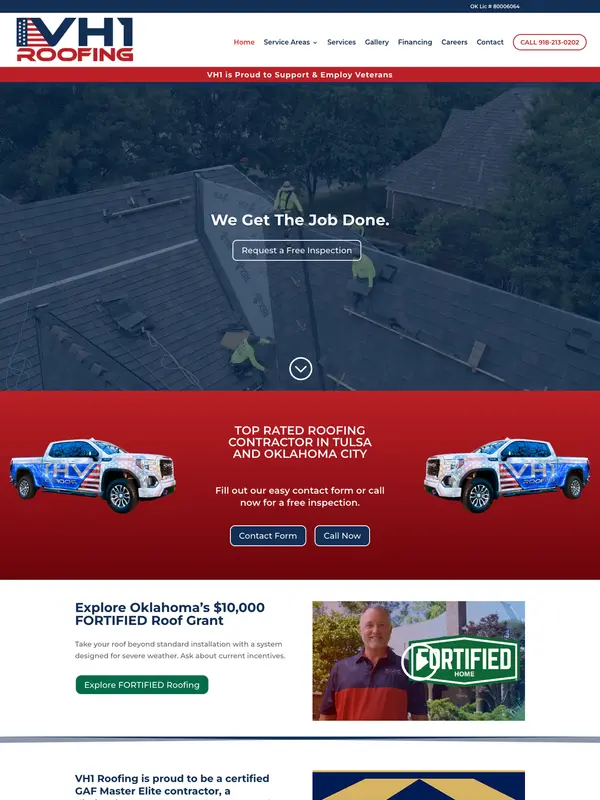 Screenshot of the VH1 Roofing website