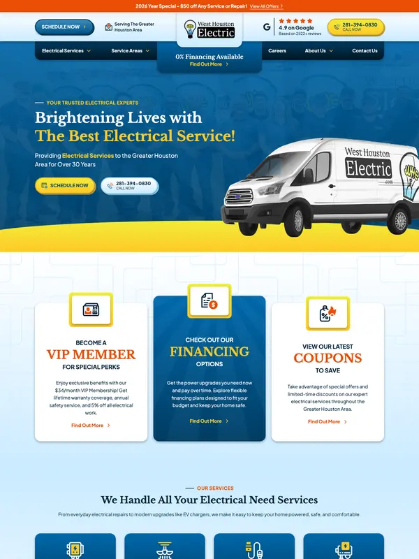 Screenshot of the West Houston Electric website