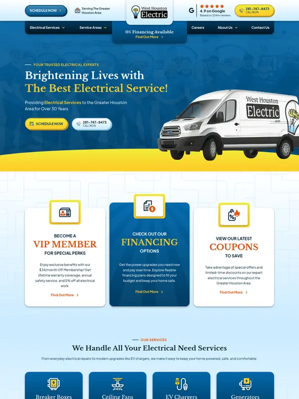 Screenshot of the West Houston Electric website