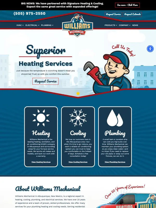 Screenshot of the Williams Mechanical website