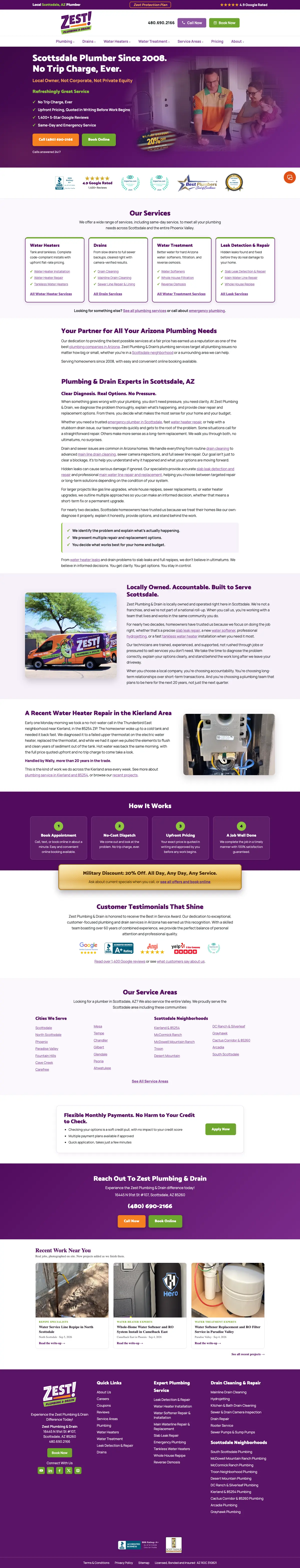 Full page screenshot of the Zest Plumbing & Drain website
