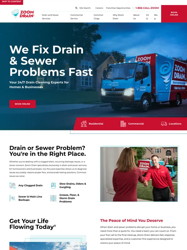 Screenshot of the Zoom Drain website